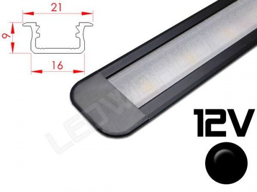 Réglette LED Encastrable 21x9mm Couleur Noire Camping Car/Utilitaire 12V