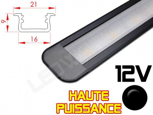 Réglette LED Encastrable Haute Puissance 21x9mm - Couleur Noire Camping Car/Utilitaire 12V