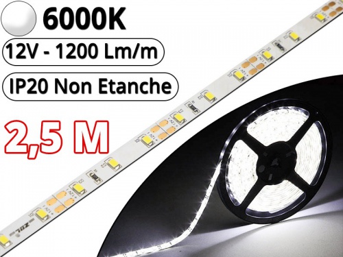 Ruban Led Pro Blanc Pur 6000K - 2,5 mètres-IP20