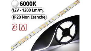 Ruban Led Pro Blanc Pur 6000K - 3 mètres - IP20