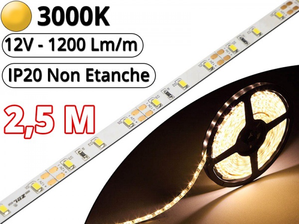 Kit bande LED blanche 60LED/m IP20 5m avec boitier piles