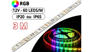 Kit Ruban Led RGB Pro 3 Mètres - 12V - 60L/M - 14.4 W/M