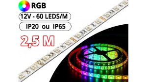 Kit Ruban Led RGB Pro 2,5 Mètres - 12V - 60L/M - 14.4 W/M