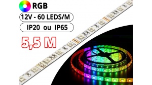 Kit Ruban Led RGB Pro 5,5 Mètres - 12V - 60L/M - 14.4 W/M