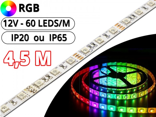 Kit Ruban LED 24V DC 60LED/m RGB 5m IP65 Largeur 10mm Coupe tous