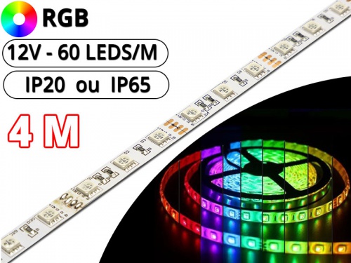 Ruban Led RGB Pro - 4 Mètres IP20-IP65 12V - 60L/M