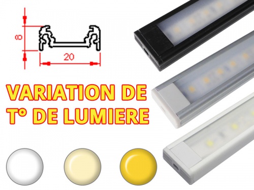 Réglette LED Plate Noire 20x8mm Camping-car Utilitaire 12V