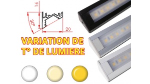 Réglette LED Inclinée 30° 20x16mm-Changement Température (CCT) + Alimentation 24V