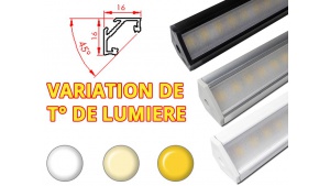 Réglette LED Inclinée 45° 16x16mm-Changement Température (CCT) + Alimentation 24V