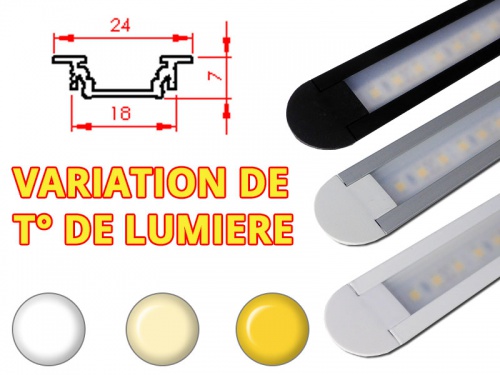 Réglette LED Encastrable - 24x7mm - Aluminium + Alimentation 12V