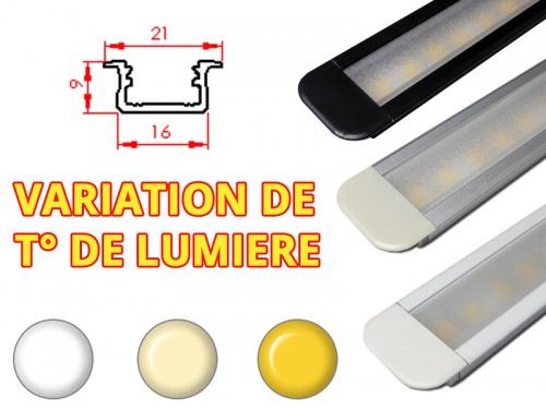 Réglette LED Encastrable 21x9mm-Changement Température (CCT) + Alimentation 12V