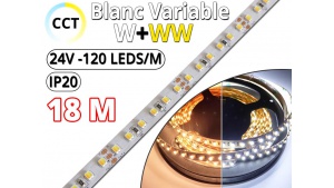 Kit Ruban LED Blanc Variable CCT (W+WW) Pro 18 Mètres - 24V - 120L/M - IP20