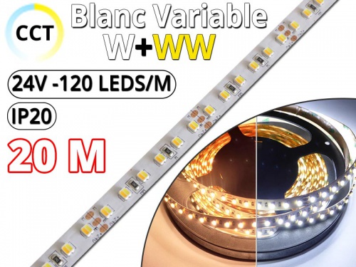 Kit Ruban Led CCT (W+WW) Pro 24V - 20 mètres 20M + Alimentation