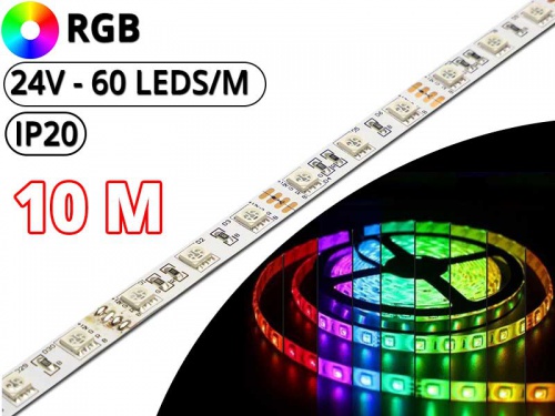 Ruban LED blanc et multicolore RGB 10 mètres sécable