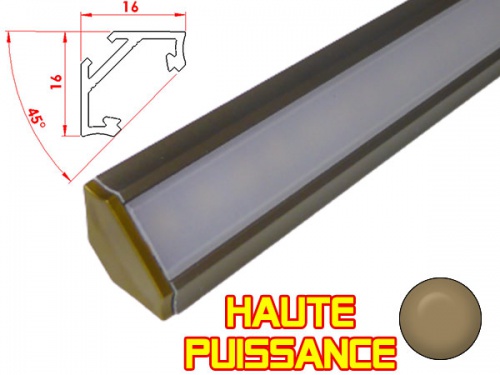 Réglette LED Inclinée 45° Haute Puissance - 16x16mm - bronze + Alimentation 12V